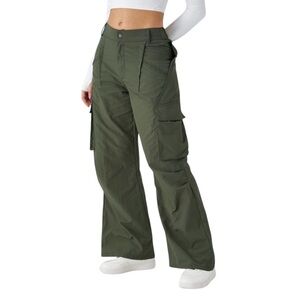 HALARA Mid Rise Button Zipper Side Pocket Wide Leg Casual Cargo Pants XL X-LARGE